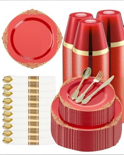 Goodluck 350 Piece Red Dinnerware Set for 50 Guests by GoodLuck