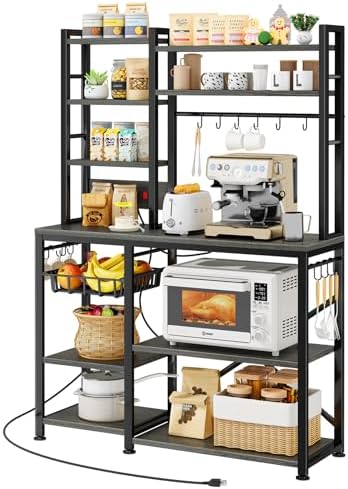 SNTD 6-Tier Bakers Rack with Power Outlets, 36 x 14.6 x 72 in, Rustic Grey by SNTD