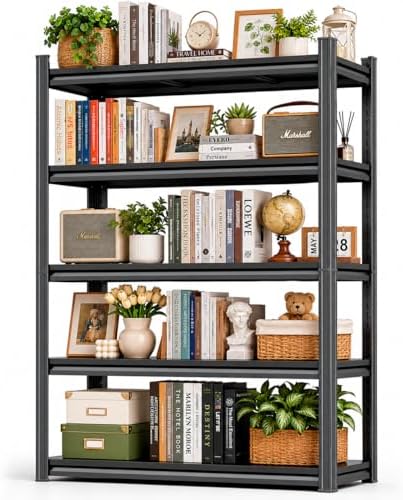 Metal Book Shelf Adjustable Heavy Duty Bookshelf with Tool-Free Assembly by PRESTELION