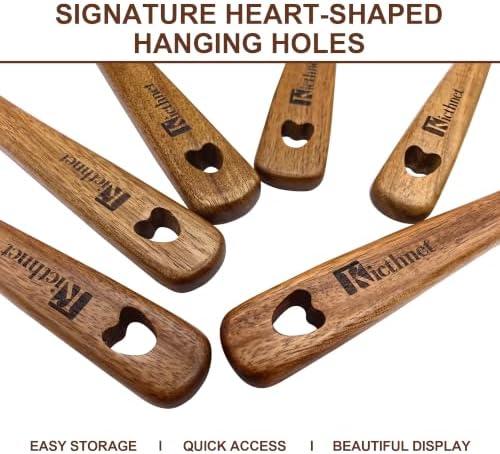 Acacia Wood Utensil Set,10 Piece, Heart Series Wooden Cooking Tools with Long Handle Wok Spatula, Serving Spoon, Slotted Spoon, Frying Spatula, Soup Spoon and Kitchen Utensils Gift Set - Image 5