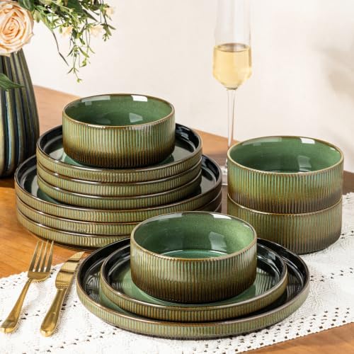 GBHOME Stoneware Dinnerware Sets for 4, 12-Piece Plates and Bowls Set by GBhome