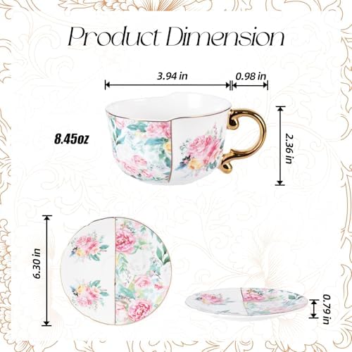 KAMMAK Tea Cups and Saucers Set of 2, Fine Bone China Coffee Cups, YX011 - Image 2