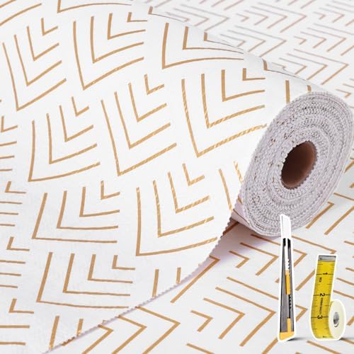 Shelf Liner for Kitchen Cabinets Non Adhesive Drawer Liner Non-Slip Thickened Shelf Liner Paper Strong Easy to Clean for Tool Box Refrigerator with Knife and Tape Measure, Gold Arrow, 11.8 x 118 in by Oneoftheworld