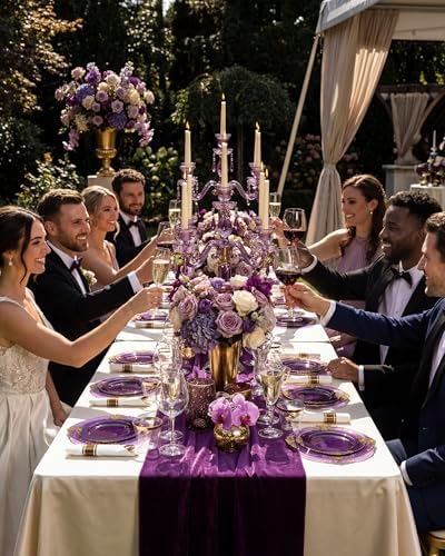 Nervure 350Pcs Purple Plastic Plates, Plastic Dinnerware Set for 50 Guests - Image 5