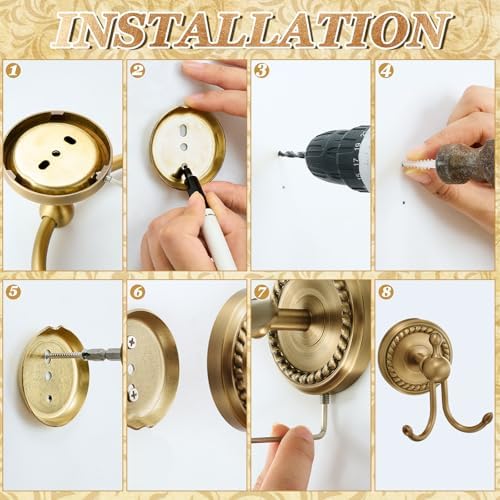 4 Pcs Antique Brass Gold Bathroom Accessories Set Wall-mounted Adjustable Towel Rack & Round Towel Ring & Covered Toilet Paper Holder & Robe Hook Wall Mounted Brass Vintage Bath Hardware Set - Image 6