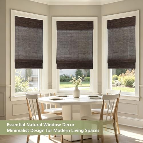 Cordless Bamboo Roman Shades for Indoor Windows, Blackout Woven Wood Blinds - Image 6