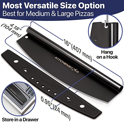 16-Inch Pizza Cutter Rocker Blade, 304 Stainless Steel Slicer Knife, Black - Image 4