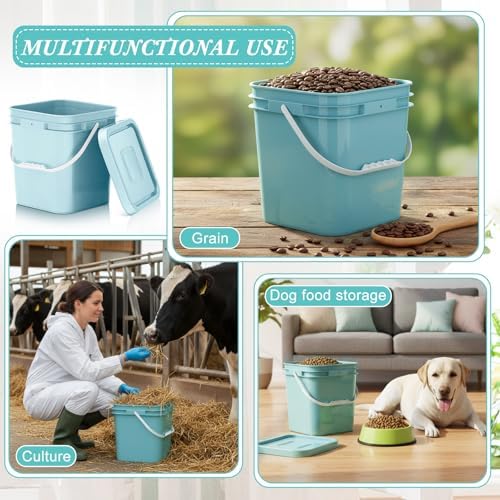 Mumufy 3 Pcs 3.5 Gallon Square Food Grade Bucket with Lid, Aqua - Image 5