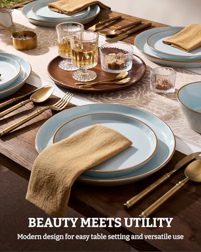 Famiware Saturn Plates and Bowls with Rim, Stoneware Dinnerware Sets for 6 - Image 2