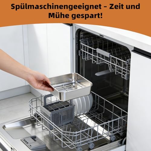 Stainless Steel Casserole Dish for Airfryer 2-Piece Set with Drip Rack & Sealing Lid, Hot Air Fryer Accessories for Ninja Cosori Philips - BPA-Free, Odourless, Robust & with Heat Protection Handles - Image 6