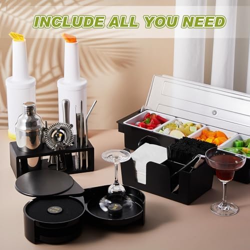 Mifoci 23 Pcs Bartender Supplies Kit Garnish Tray for Bartenders with Bar Caddy 3 Tier Salt Rimmer 13 Pcs Cocktail Shaker Set and Bar Accessory for Christmas Bartender Gifts Beginners(4 Compartments) - Image 5