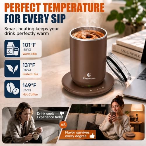 Self Heated Stirring Coffee Mug, 10oz Auto Mixing Cup with Warmer,Brown - Image 3