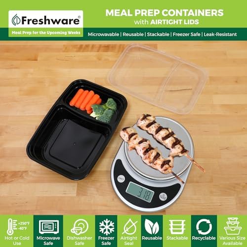 Freshware Meal Prep Containers with Lids 28 oz [150 Pack] 2-Compartment Food Storage Containers, Bento Box Lunch Containers, BPA Free, Airtight, Stackable, Reusable, Microwave/Dishwasher/Freezer Safe - Image 2