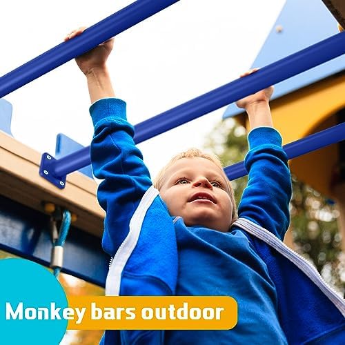 Dunzy 12 Pack Monkey Bars Swing Set Accessories Rods Playset Ladder Rungs Hardware Kit Steel Monkey Bar with Screws for Backyard Playground Equipment Mounting Plates(16.5 Inch,Blue) - Image 4