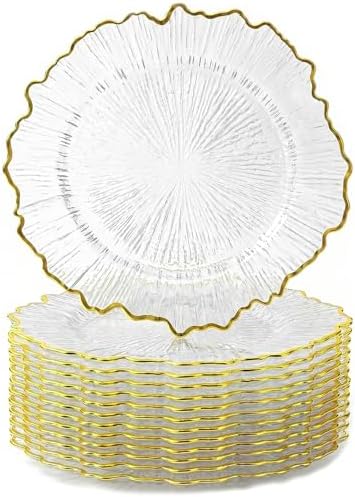 24Pack Clear Charger Plates, 13 Inch Reef Chargers for Dinner Plates by Yemosa