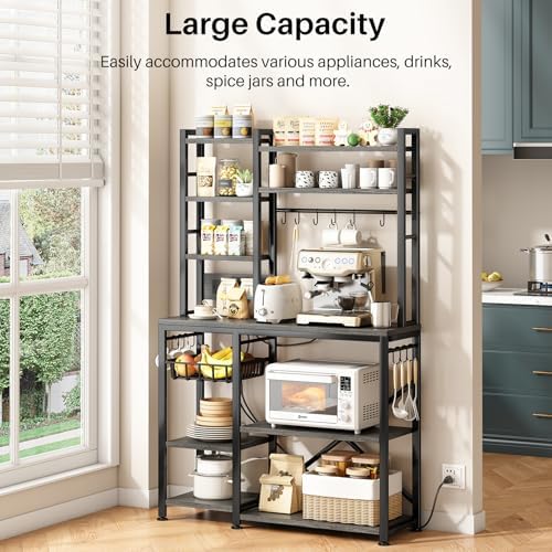 SNTD 6-Tier Bakers Rack with Power Outlets, 36 x 14.6 x 72 in, Rustic Grey - Image 6