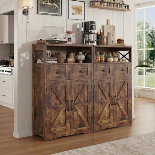 Farmhouse Storage Cabinet Set of 2, Small Kitchen Pantry Coffee Bar Cabinet - Image 2