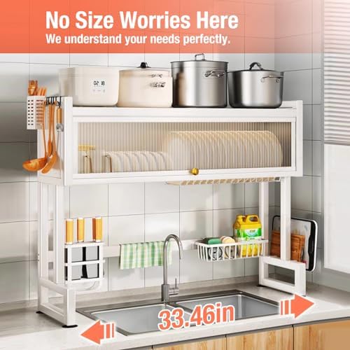 Hdrriozu Over the Sink 3 Tier Dish Drying Rack with Cover, Milkshake White - Image 4