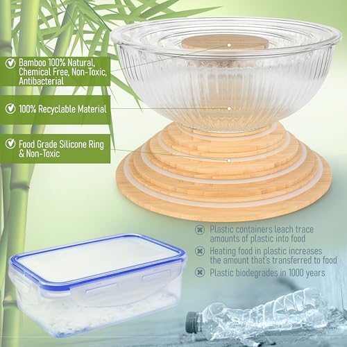 Stackable Glass Mixing Bowls with Bamboo Lids Set of 5 - Image 5