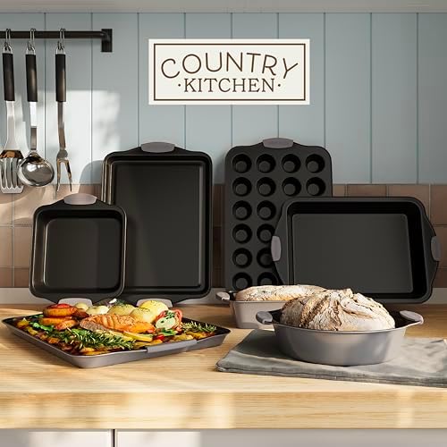 Country Kitchen Nonstick Stackable Bakeware Set - Heavy Duty, Durable, Easy Release Baking Set, Grey, 10 Pcs - Image 3
