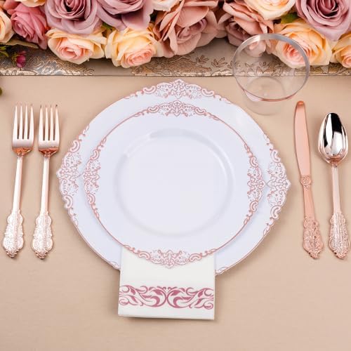 Bestluck 350PCS Rose Gold Disposable Dinnerware for 50 Guests - Image 6