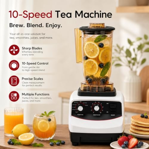 Bubble Tea Machine, 1200ml Multifuction Blender Tea Maker Machine 1800W Smoothie Blender 10 Gears Adjustable Speed Coffee Iced Tea Maker for Making Smoothies, Shakes, Pureed Fruit Juices - Image 3