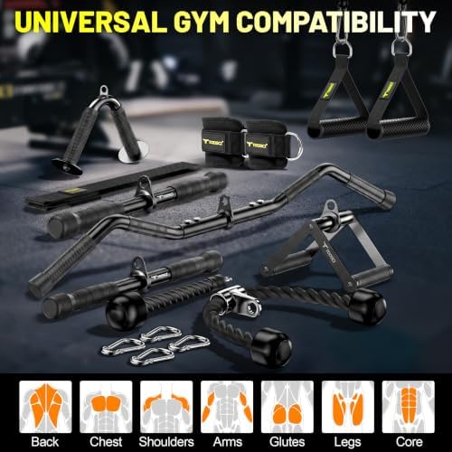Cable Attachments for Gym, LAT Pulldown & Cable Machine Attachment Set: V-Shaped Bar, Rotating Straight Bar, V Rotation Handle, Nylon Tricep Rope, Ankle Straps & Handles, Home Gym - Image 6