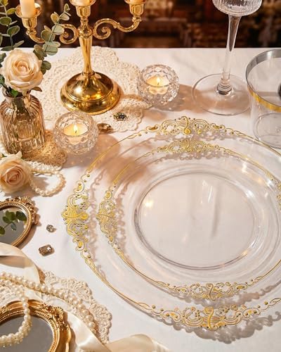 Morejoy 350PCS Clear and Gold Plastic Plates,Clear Plastic Dinnerware Set - Image 5