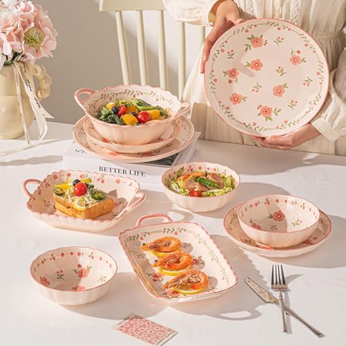 Ceramic Dinnerware Set, Series Kavara Ⅱ, (Pink Peach Blossom) - Image 7