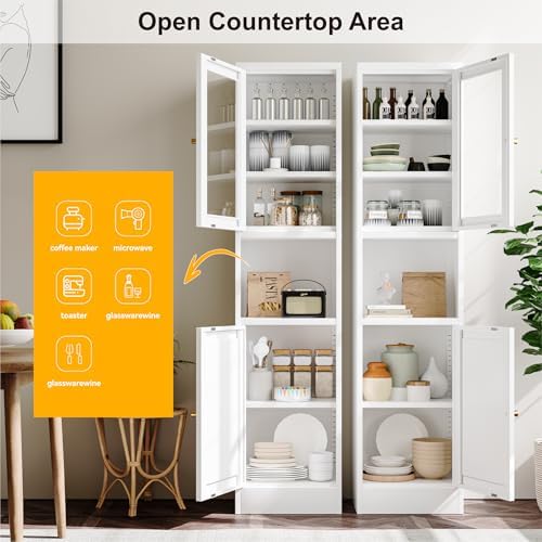 YAUWOH Metal Storage Cabinet with Glass Door, Tall Slim Pantry Organizer with 3 Adjustable Shelves (120LBS/Shelf), Anti-Tipping Waterproof Cabinet for Kitchen/Home Office/Small Spaces,(1PC,White) - Image 6