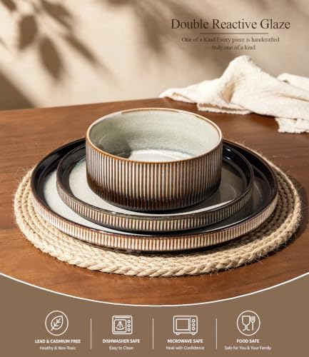 GBHOME Stoneware Dinnerware Sets for 4, 12-Piece Plates and Bowls Set - Image 2
