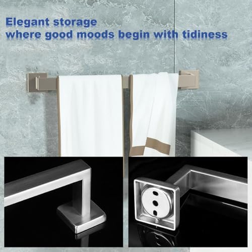 Towel Bar 2 Pack for Bathroom 16 Inch Brush Nickel Towel Holder 12/16/20/24/28/32/36 In Stainless Steel SS304 Rustproof Towel Rack Modern Square Towel Rod for Bathroom Wall(2, Brushed Nickel, 16 Inch) - Image 6