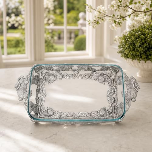 Arthur Court Bunny Pattern Casserole Dish Holder Trivet for 3 Quart Glass Dish - Elegant Easter Table Serveware - 18 Inch Long - Image 3