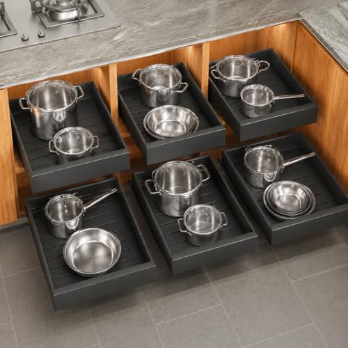 6 Pack Pull out Cabinet Organizer, Expandable(12"-20") Heavy Duty Slide out Drawer Fixed with Adhesive Nano Film for Pots, Roll out Shelf Storage for Kitchen Organization, Pantry, Bathroom(Black) by Kitstorack