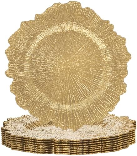 LIYH 8Pcs Gold Charger Plates, 13 Inch Plastic Round Chargers For Parties by LIYHLoveinyourheart