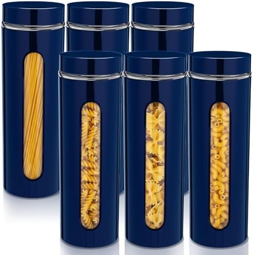 Mimorou 6 Pack 60 oz Airtight Stainless Steel Kitchen Canisters, Navy Blue by Unknown