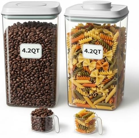 Melovom Pop Airtight Food Storage Containers Set with Lids, Large 4.2Qt/4L Food Containers with Scoop, Kitchen Pantry Organization and Storage, BPA Free Stackable Cereal Container (2 * 4.2Qt) by Melovom