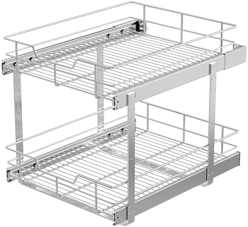 2 Tier Pull Out Cabinet Organizer 18" W X 22" D, Chromed, Full Slide Out by STORKING