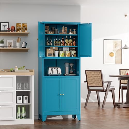 COFaR 69" Pantry Cabinet, Metal Storage Cabinet with Doors and Shelves,Blue - Image 2