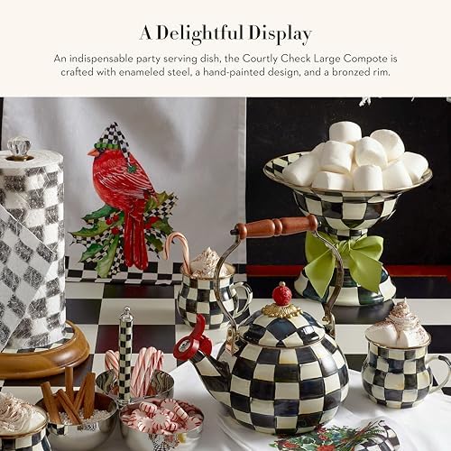 MACKENZIE-CHILDS Enamel Compote, Large, Black-and-White Courtly Check - Image 2