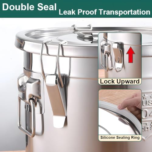 1.6Gal Small 304 Stainless Steel Containers with Lid, 202oz Airtight Flour Container Kitchen, 5-10lbs Metal Airtight Canisters Milk Jug Coffee Bean Canisters w/Locking Clamp 6L (Handheld) - Image 5