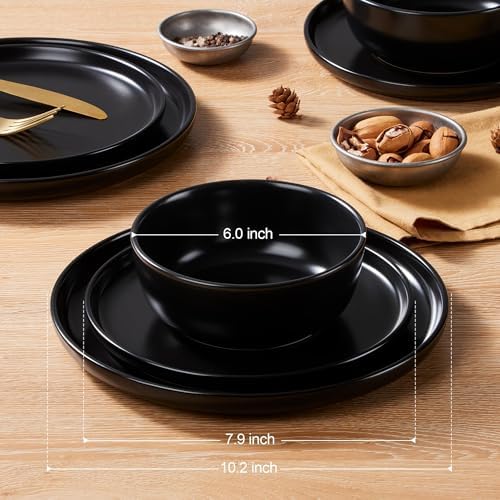 LIANYU Porcelain Dinnerware Sets, 12 Piece Dishes Set for 4, Black Onyx - Image 2