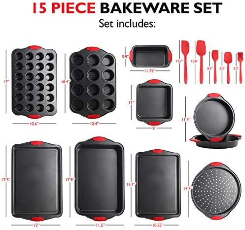 Eatex Nonstick Baking Sheet Set, 39-Piece Baking Pans Set with Silicone Handles, Carbon Steel Cookie Sheets for Baking, Commercial Grade Quality Bakeware Sets Includes Kitchen Utensils Set and More - Image 2