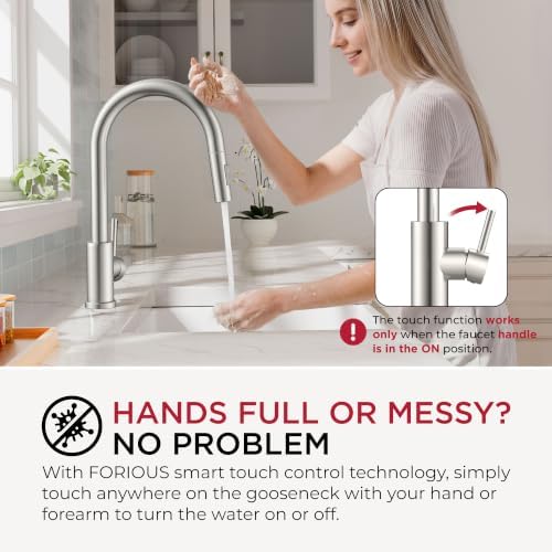 FORIOUS Touch Kitchen Faucet with Pull Down Sprayer, Stainless Steel - Image 2