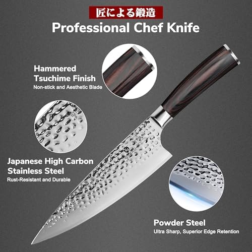 imarku 8 Inch Hammered Japanese Chef Knife,Powder Steel Edge Kitchen Knife - Image 4