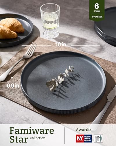famiware Star 10/8 inches Dinner Plates Set for 6, Matte Dark Charcoal - Image 3