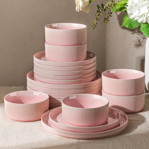 GBHOME Stoneware Dinnerware Sets for 6,18-Piece Plates and Bowls Set by GBhome