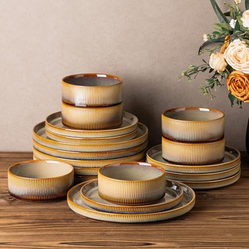 TheTerra Ceramic Dinnerware Set for 6, 18-Piece Plates and Bowls Set by TheTerra