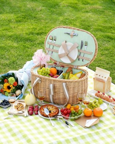 Picnic Basket for 4, Extra Large Wicker Set, 8.4 Gal, Natural - Image 7