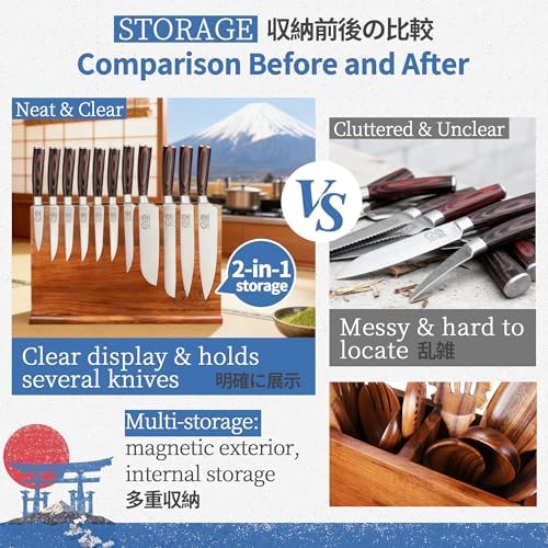 XYJ Acacia Wood Utensil Holder with Magnetic Exterior ・3-Compartment - Image 4